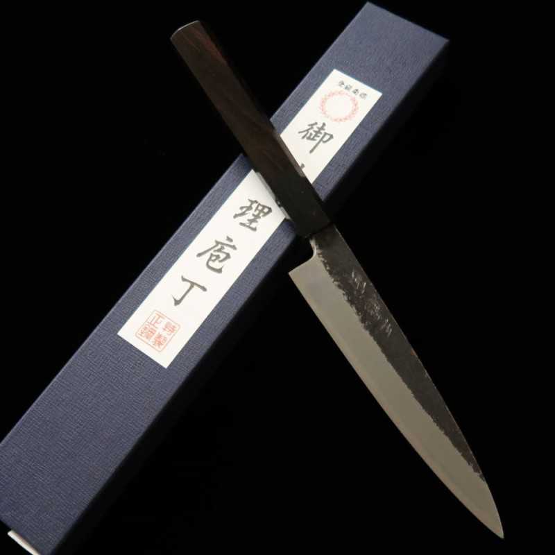 Petty MIURA Itadaki Sakai Yoshikazu Shirogami No. 2 Black Finish Ebony Octagonal Handle (150mm)