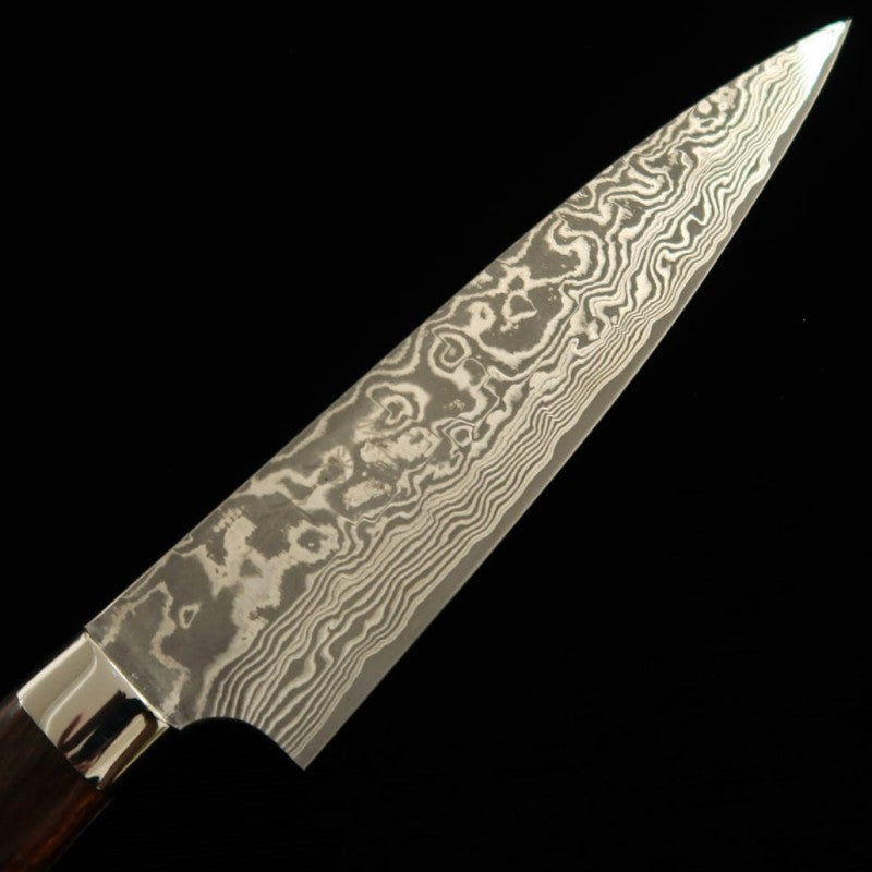 佐治武士 SAJI TAKESHI R2 Faca Petty Damasco com cabo em madeira Ironwood tingida de preto (135/150mm)