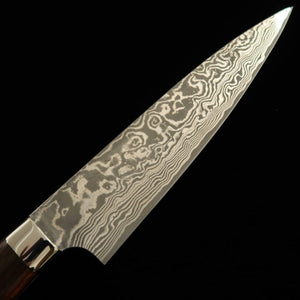 佐治武士 SAJI TAKESHI R2 Faca Petty Damasco com cabo em madeira Ironwood tingida de preto (135/150mm)