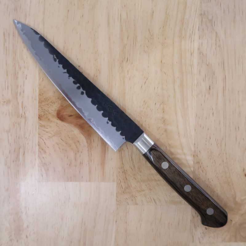 MIURA Aogami Super, damas martelé noir, petty, manche en contreplaqué brun foncé (135/150mm)