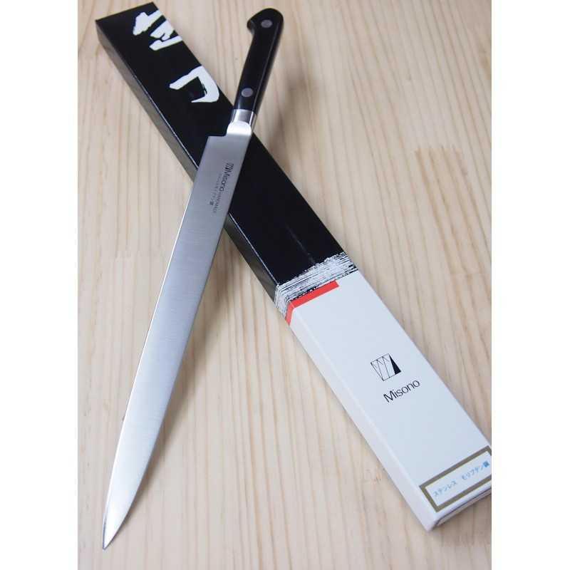 MISONO Acier au molybdène, couteau à sole, manche en contreplaqué noir (200/240 mm)