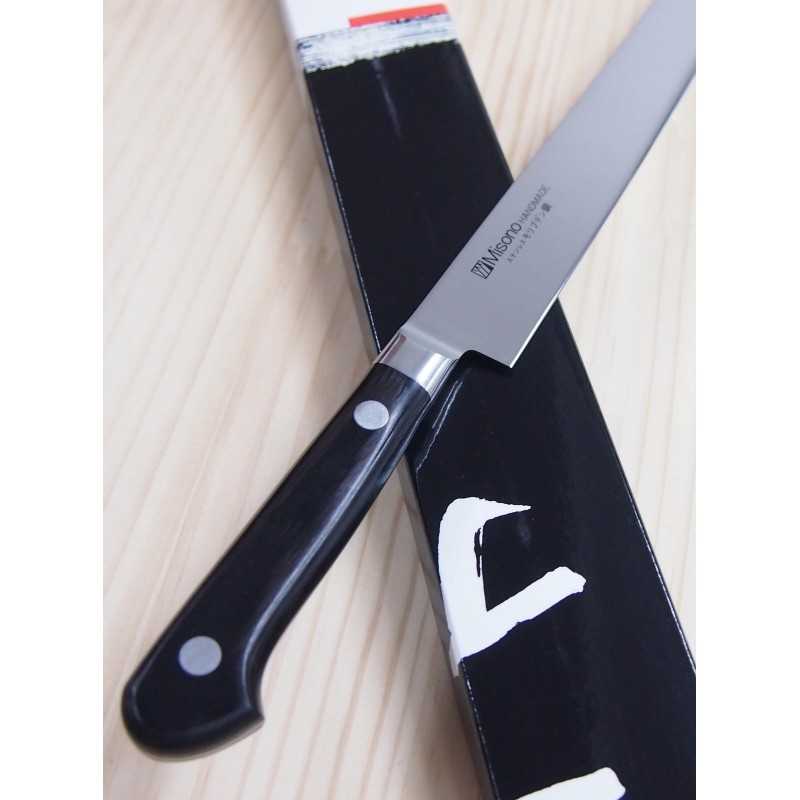 MISONO Acier au molybdène, couteau à sole, manche en contreplaqué noir (200/240 mm)
