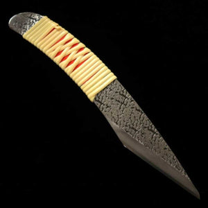 Petit couteau kiridashi, acier bleu n°2, forme pistolet, manche entrelacs de glycine (24/30 mm)