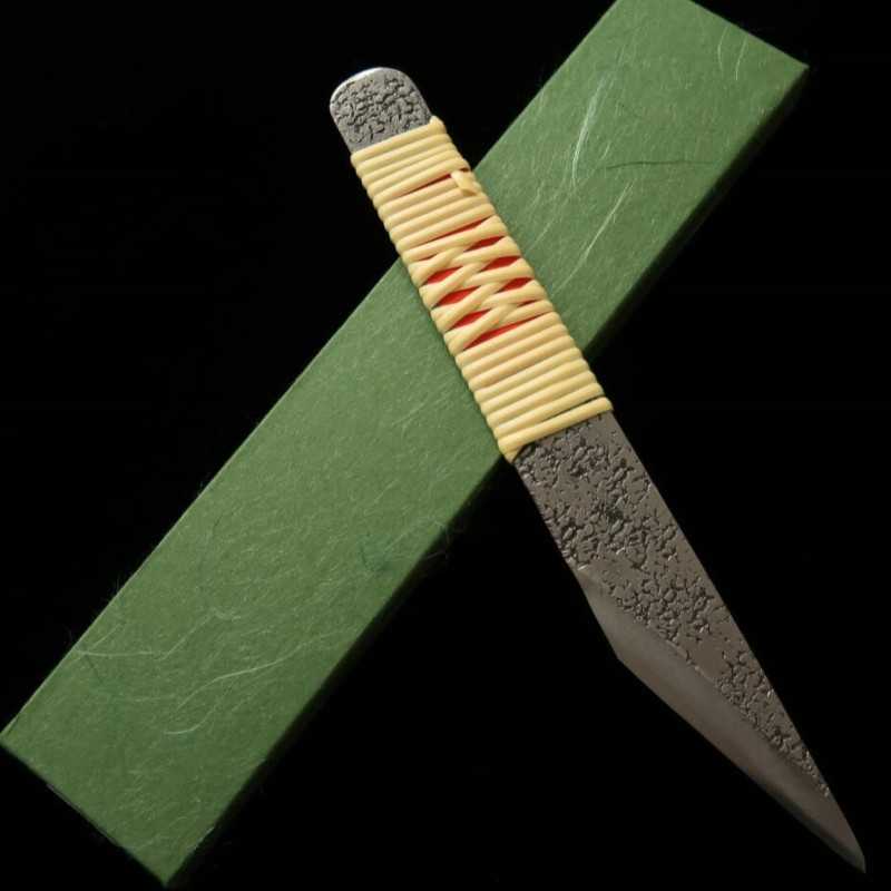 Cuchillo pequeño kiridashi Acero Aogami Super Mango enrollado en ratán (24/30 mm)
