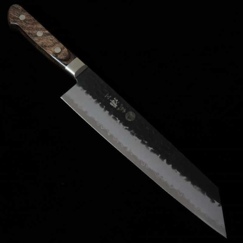 Miura MIURA Aogami Super acabado negro martillado kiritsuke con guarda, mango marrón oscuro (210 mm)