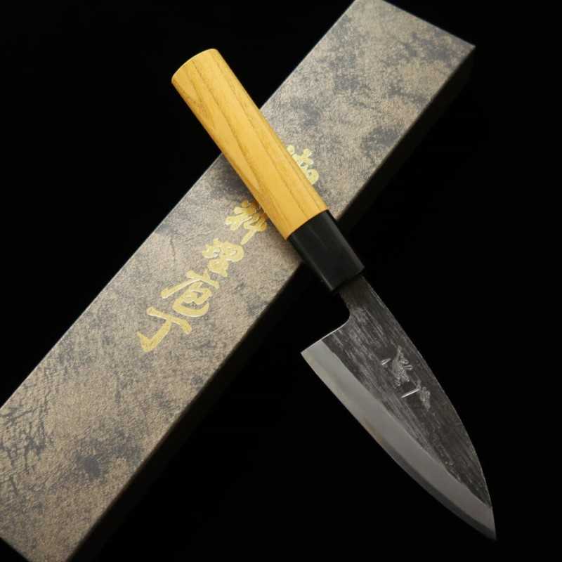 MIURA Miura Aogami nº 2, acabado negro, filo simple para jurel, mango de olmo japonés (105 mm)
