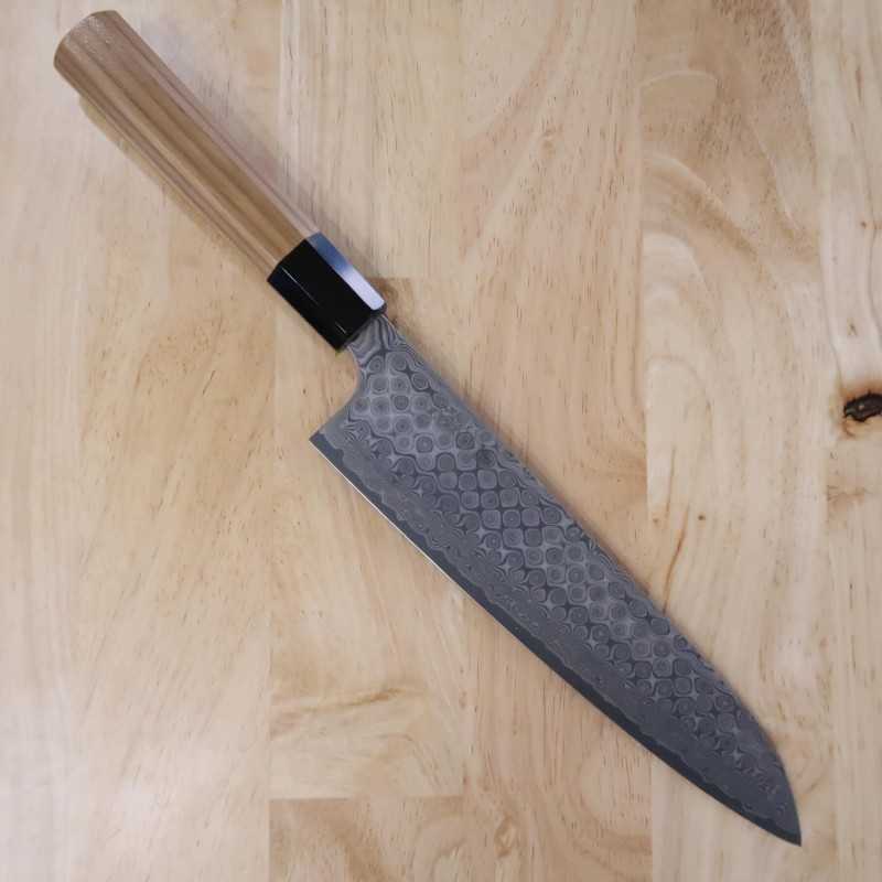 二唐刃物鍛造所NIGARA 暗紋 牛刀 SG2 チーク八角柄 (210/240mm)