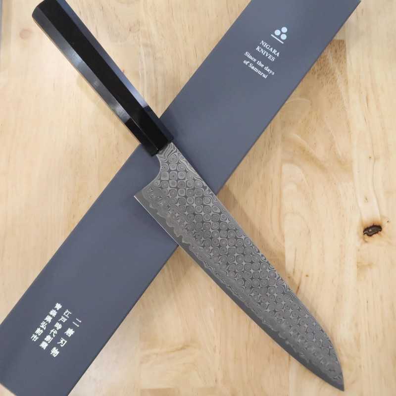 二唐刃物鍛造所NIGARA 暗紋 牛刀 SG2 黒檀八角柄  (210-270mm)