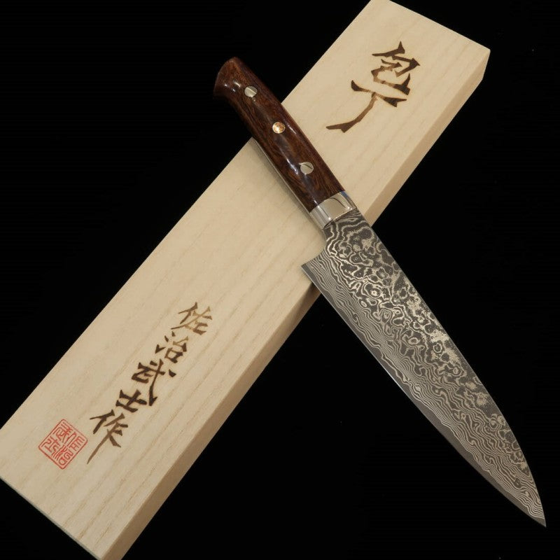 SAJI TAKESHI Gyuto R2 Damasco com acabamento preto e cabo de madeira de ferro (180-240mm)