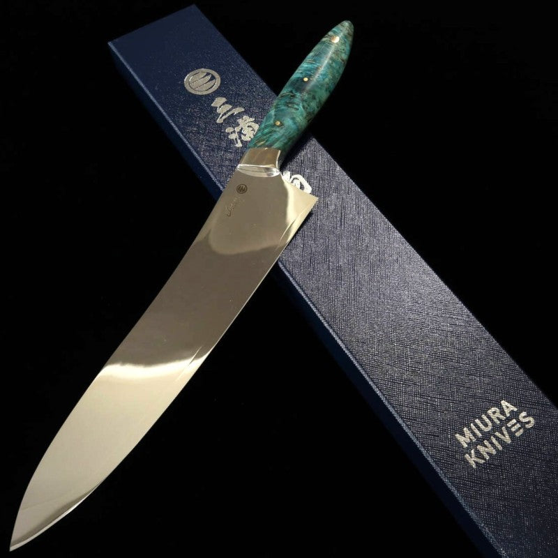Asurah Knives × 三浦MIURA  VG10 鏡面仕上げ カスタムハンドル グリーン 牛刀 (240mm)