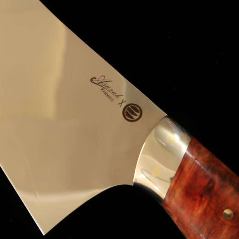 Asurah Knives × MIURA VG10 finition miroir, manche custom orange, Gyuto (240 mm)