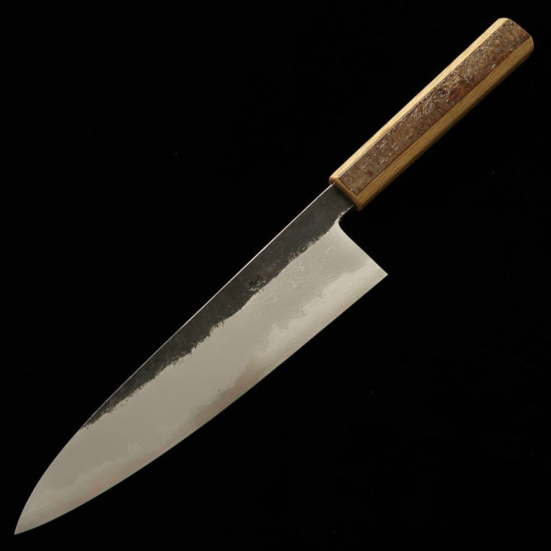Gyuto HADO Aogami no.1 damasco acabado negro, mango de corteza de cerezo jaspeado (210/240 mm)