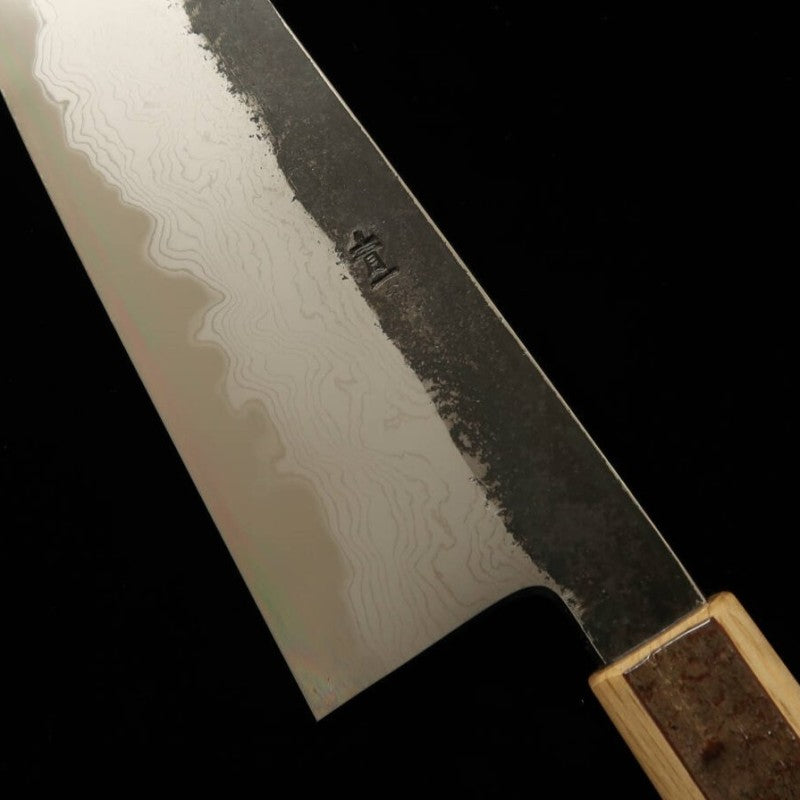 Gyuto HADO Aogami no.1 damasco acabado negro, mango de corteza de cerezo jaspeado (210/240 mm)