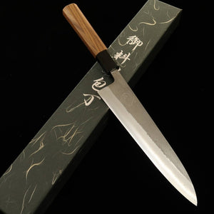  Gyuto Yoshikane HATSUKOKORO SKD (aço semi-inoxidável) com acabamento acetinado e cabo em teca (210mm)