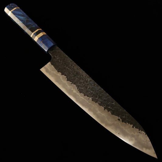Gyuto KISUKE Manaka [ENN] Aogami No. 1 Acabamento  Martelado black Damasco Honkasumi Cabo customizado (240mm)