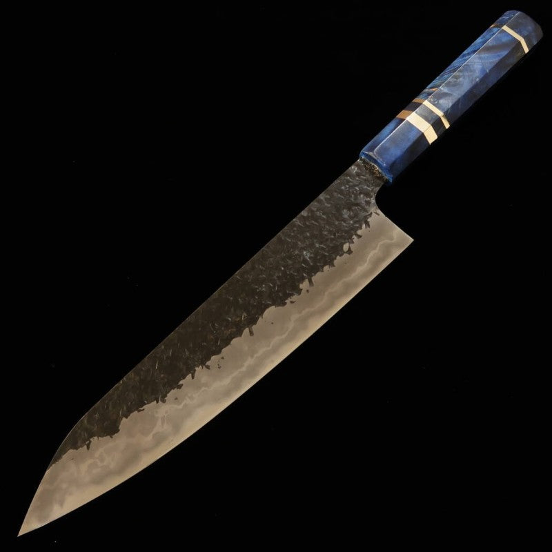 Gyuto KISUKE [ENN] Manaka Aogami No. 1 Black Hammered Damascus Hon Kasumi Stabilized Wood (240mm)