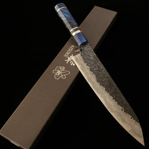 Gyuto KISUKE [ENN] Manaka Aogami No. 1 Black Hammered Damascus Hon Kasumi Stabilized Wood (240mm)
