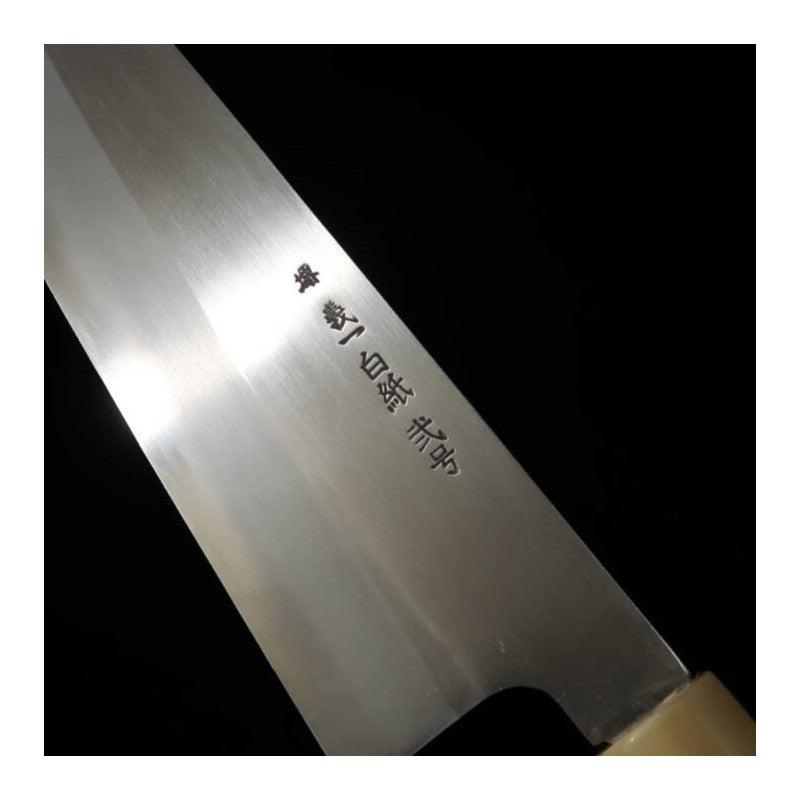 Gyuto MIURA Itadaki Shirogami Nº 2, acabamento Shinki, cabo octogonal de chifre branco de búfalo (210/240mm)