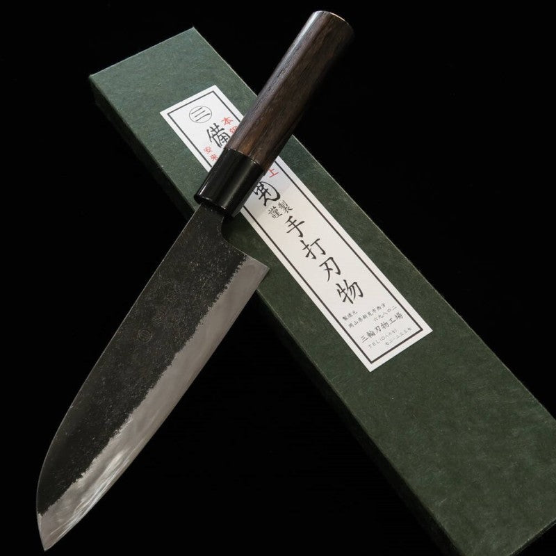 Gyuto MIWA Blue Steel Black Finish Roasted Chestnut Handle (165mm) 