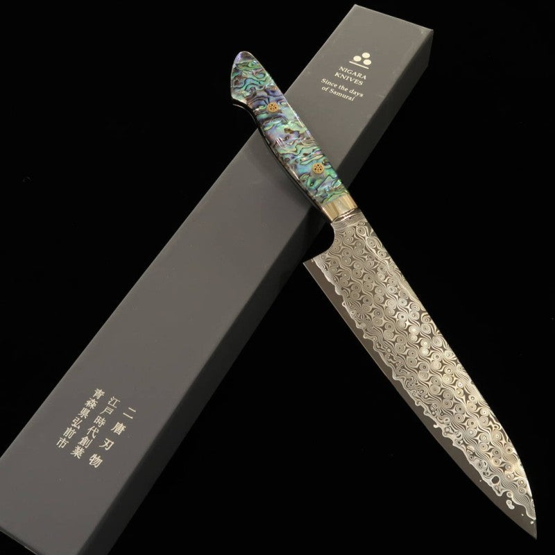 二唐刃物鍛造所 NIGARA 牛刀 暗紋 SG2  螺鈿柄 (240mm)