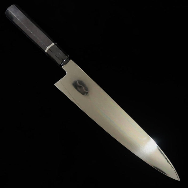 SUISIN Hon-yaki Ikeda Miwa Acier Blanc No.3 Manche en ébène avec virole argentée Fourreau en magnolia Gyuto japonais (240 mm)