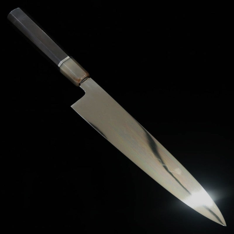 SUISIN Gyuto Mizu-Honyaki Yoshikazu Ikeda Shirogami No. 1  Ebony silver-wrapped handle Full mirror finish Gusset polished Lacquered sheath Nishiki bag Paulownia box (240mm) 