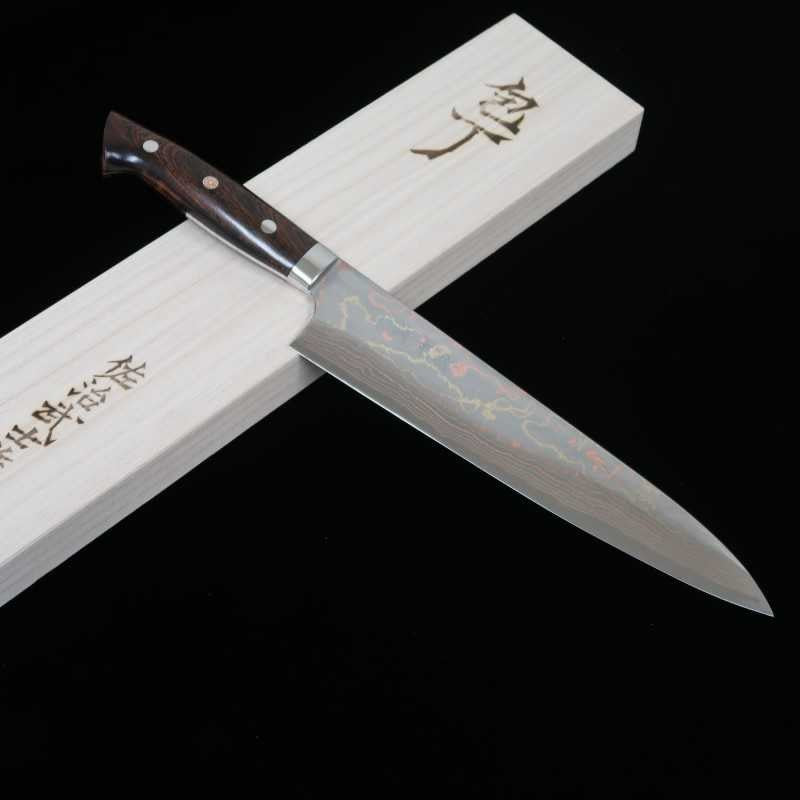 Takeshi Saji Aogami No. 2 Gyuto Colored Damascus Ironwood Handle (180-240mm)