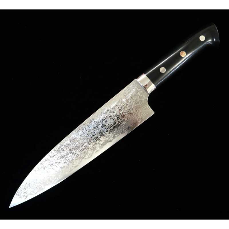 Gyuto Takeshi Saji R2 com acabamento diamante e cabo de micarta preto (210mm)