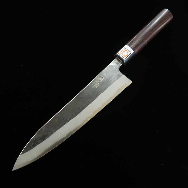 Ikenami Hamono IKENAMI HAMONO Shirogami nº1, núcleo de acero blanco con revestimiento inoxidable, acabado kuro-uchi, gyuto, mango de sakura (210-270 mm)