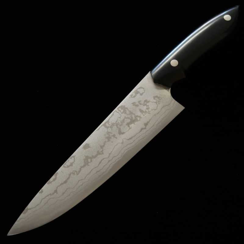 Nomura Kazuo KAZUO NOMURA Acier Blanc n°2, damas à l'encre, Gyuto, manche en micarta noir (180/210 mm)