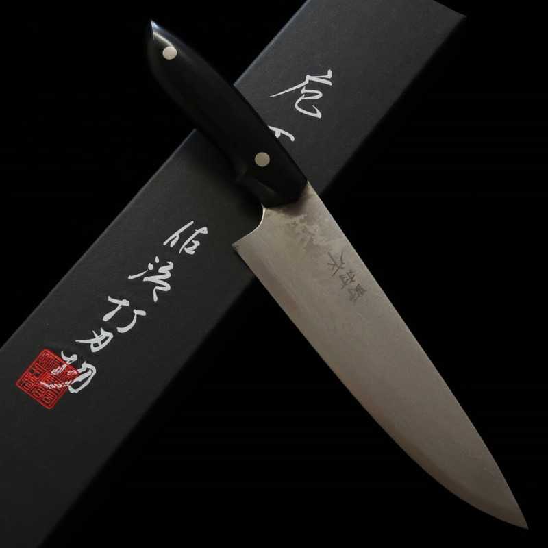 Kazuo Nomura KAZUO NOMURA Shirogami nº2 patrón suminagashi Gyuto mango de micarta negra (180/210 mm)