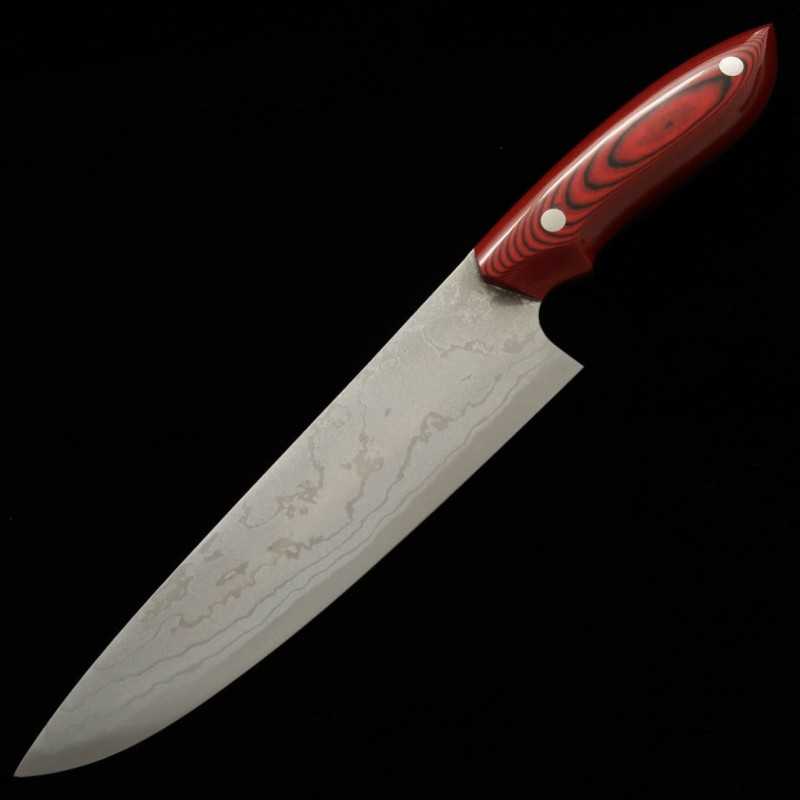Gyuto Kazuo Nomura Shirogami No. 2 Suminagashi  com cabo Micarta vermelho (180/210mm)