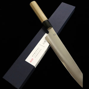 Sakai Kikumori Kikuzuki Gin Gyuto Ginsan Nº 3 cabo octogonal em magnólia (210mm)