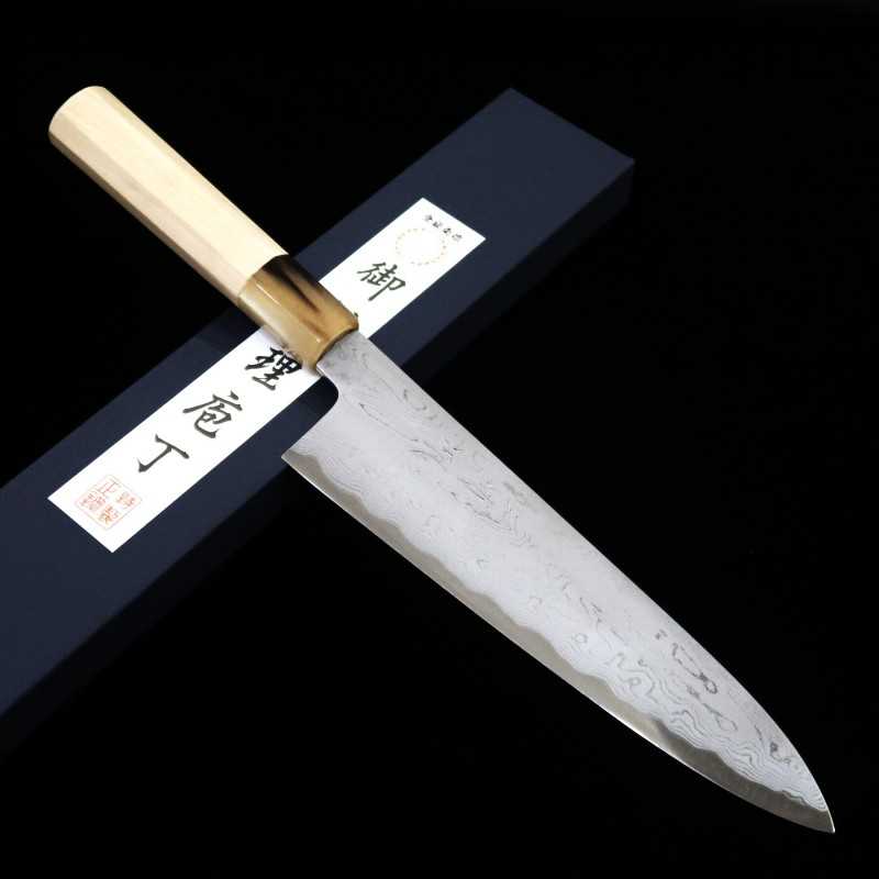 Gyuto MIURA OBIDAMA Nakagawa Satoshi, Damasco, Aogami no.1, mango octogonal de magnolia (210/240 mm)