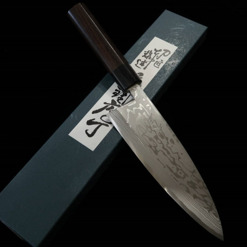 Miura – Deba Aogami n°2 Damas, manche en palissandre strié (150-180 mm)