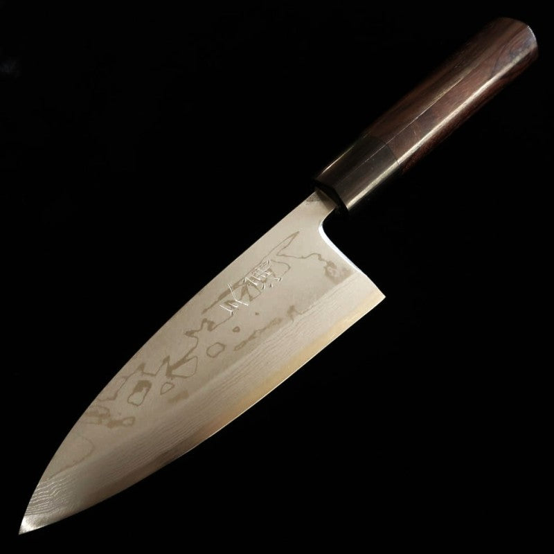 三浦 MIURA 左利き用 出刃 白紙二号 ダマスカス 紫檀柄 (150mm)