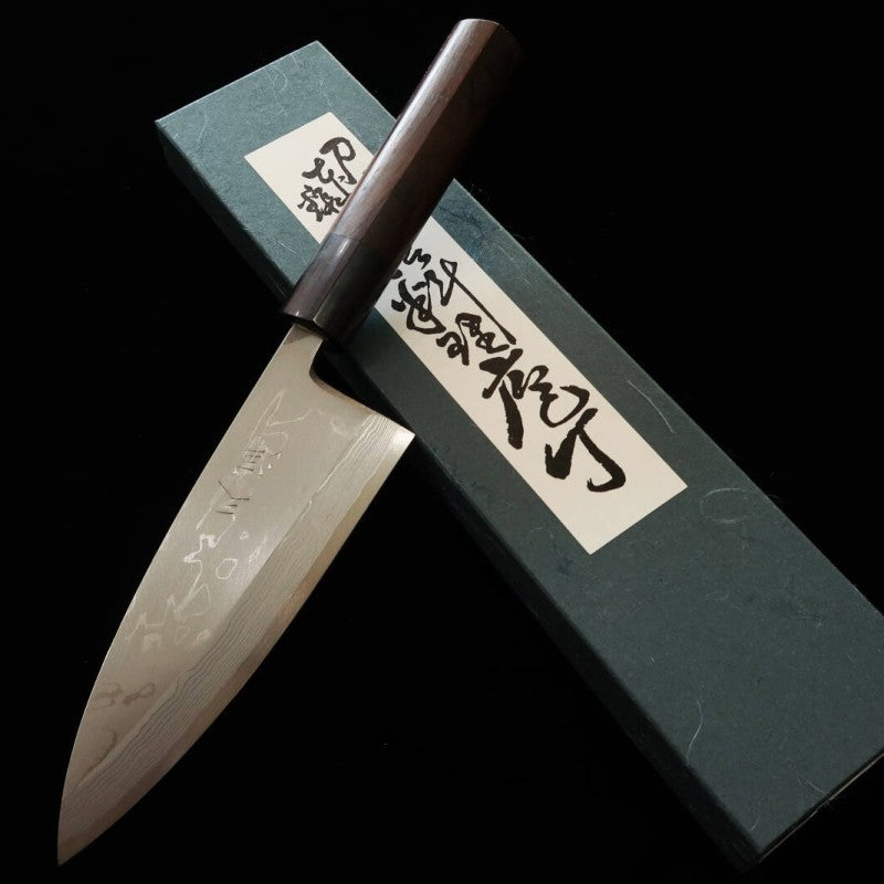 Miura MIURA, Deba pour gaucher, acier Shirogami n°2, damas, manche en palissandre violet (150 mm)