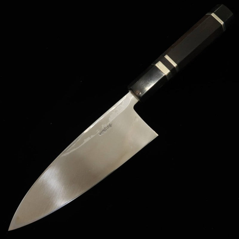 [Outlet - Cabo com rachadura] MIURA Deba, fio original, aço Aogami nº2, Damasco, cabo em ébano com acabamento em prata (150mm)