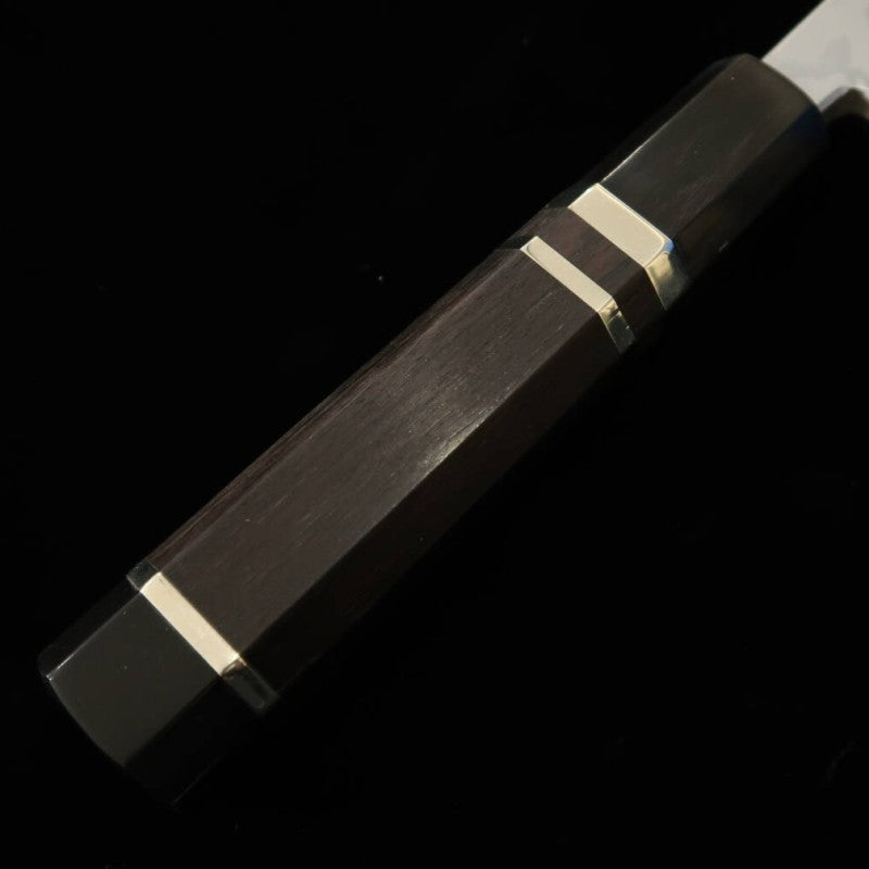 [Outlet - Cabo com rachadura] MIURA Deba, fio original, aço Aogami nº2, Damasco, cabo em ébano com acabamento em prata (150mm)