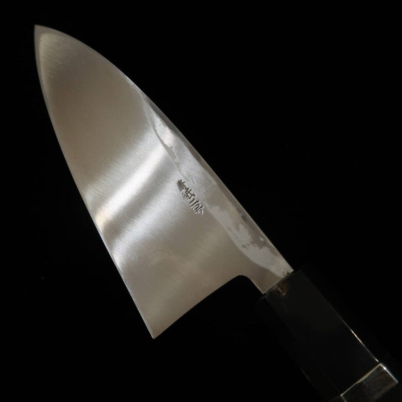 [Outlet - Cabo com rachadura] MIURA Deba, fio original, aço Aogami nº2, Damasco, cabo em ébano com acabamento em prata (150mm)