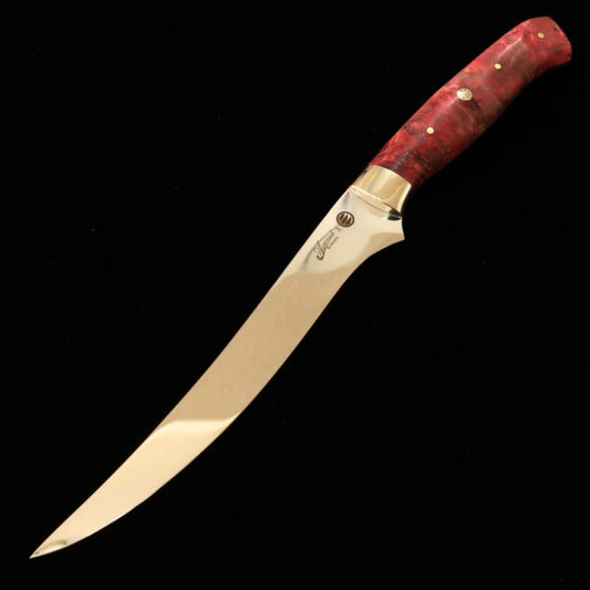 Steak knife AsurahxMiura com acabamento espelhado e cabo personalizado vermelho (150mm)