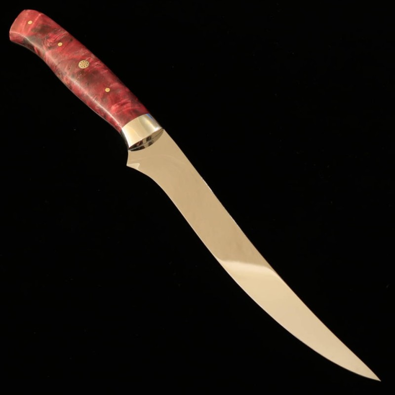 Asurah Knives × 三浦 MIURA SUS420J2  鏡面仕上げ カスタムハンドル レッド フィレナイフ ( 150mm)