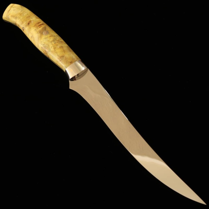 Asurah Knives × Miura MIURA SUS420J2 acabado espejo, mango personalizado amarillo, cuchillo fileteador (160 mm)