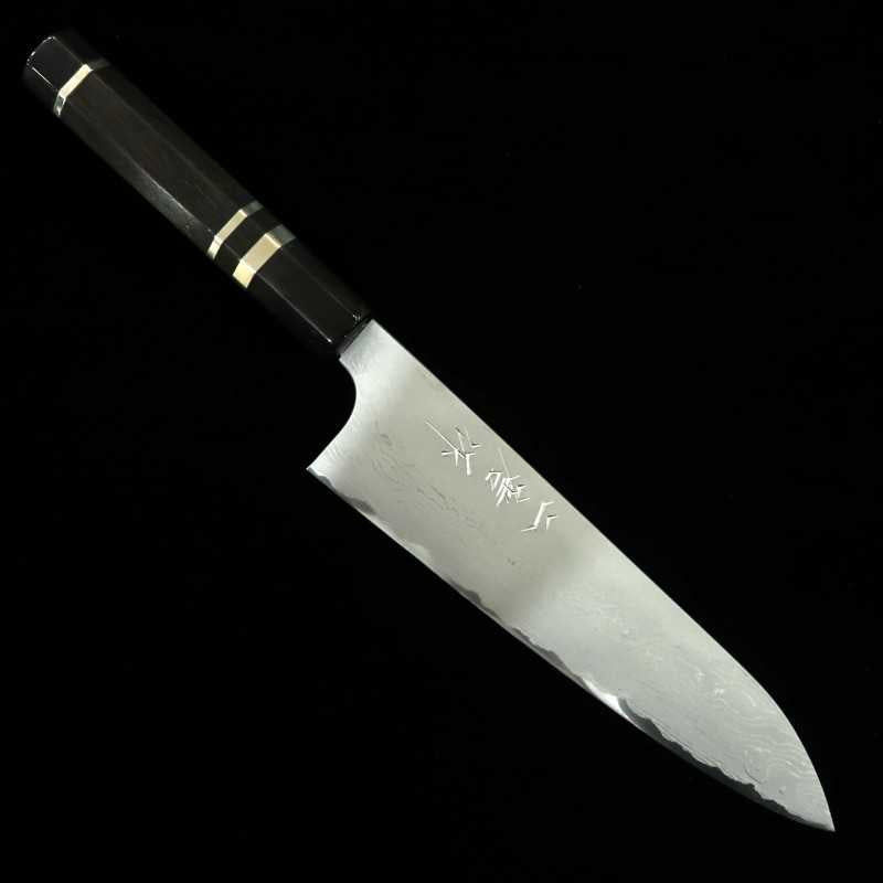 二唐刃物鍛造所NIGARA 牛刀 青紙二号 ダマスカス 銀巻黒檀柄 （210mm）