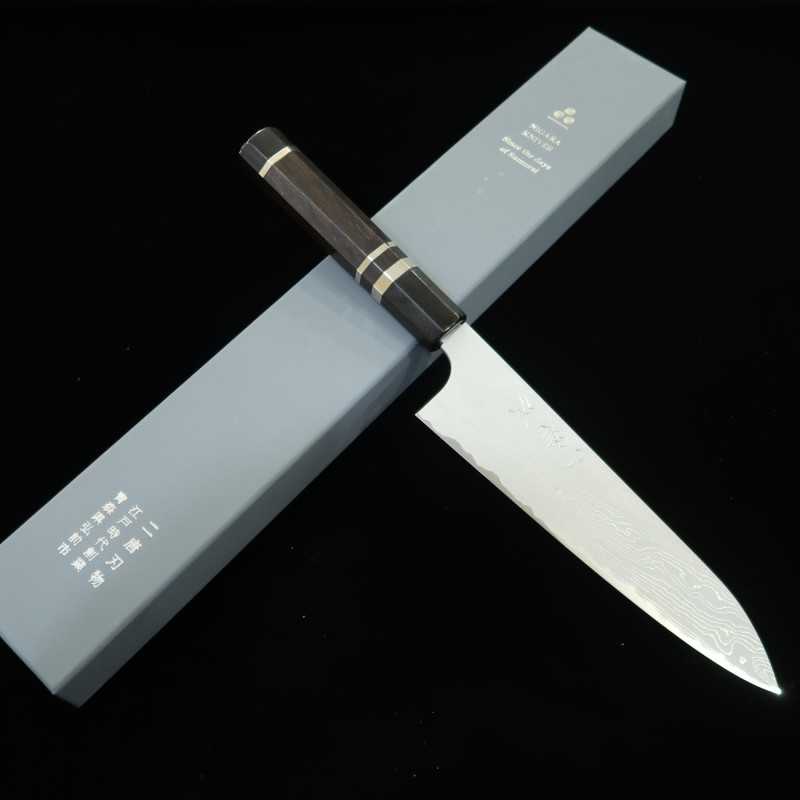二唐刃物鍛造所NIGARA 牛刀 青紙二号 ダマスカス 銀巻黒檀柄 （210mm）