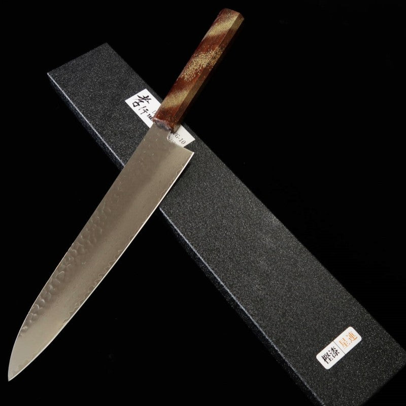 SAKAI TAKAYUKI, Seiren, Wagyu-to, VG10, Damas 33 couches, Manche en chêne laqué (240 mm)