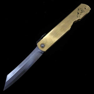 HIGONOKAMI da Fábrica Kanekoma Nagao 【Série Zodíaco】Higonokami aço azul laminado cabo de latão - Cão - (73mm)