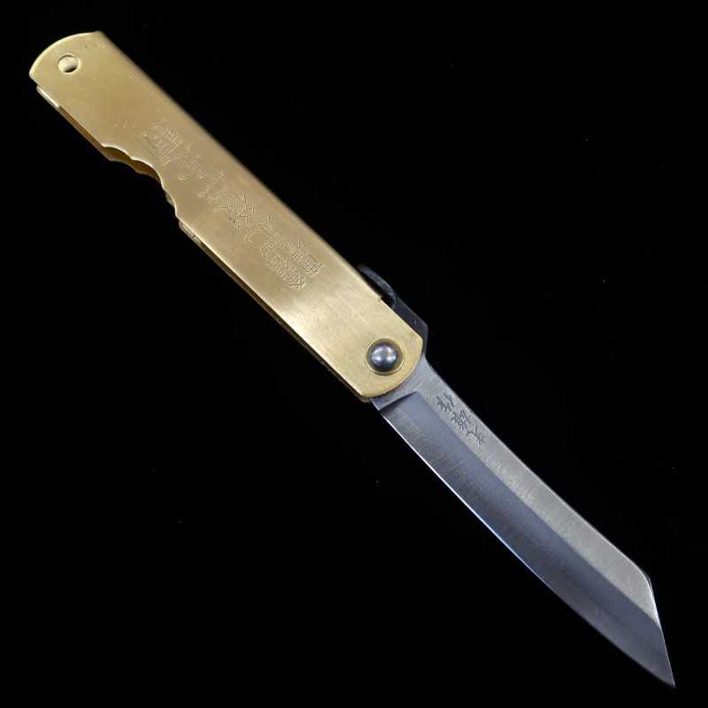 Japanese folding knife HIGONOKAMI Blue steel Brass Handle Zodiac Series - Horse - (73mm)