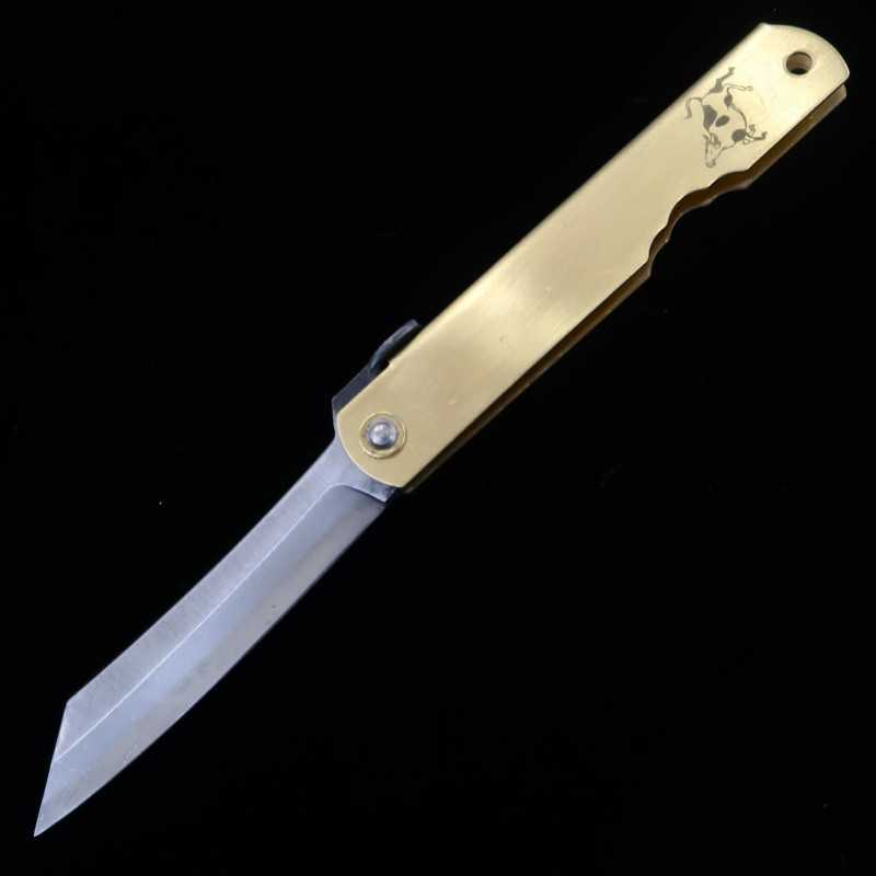 Japanese Folding knife HIGONOKAMI Blue steel Brass Handle Zodiac Series - Ox - (73mm)