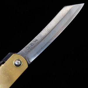 Japanese folding knife HIGONOKAMI Blue steel Warikomi Brass Handle Zodiac Series - Pig - (73mm)